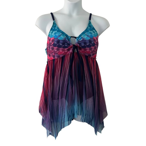 Other - Women's Colorful Mesh Flowy Padded Adjustable Straps Swimsuit Dress 3XL NWOT